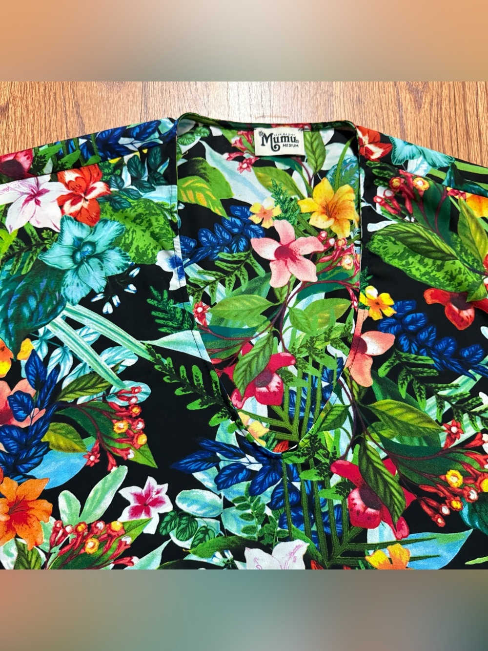 Show Me Your MuMu Black Hawaiian Tropical Floral V Neck dress size M - Picture 2 of 10